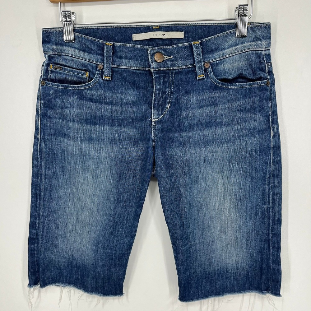 Joes Jeans Brooke Bermuda Blue Denim Raw Hem Shorts Womens Size 25 Vtg Y2K